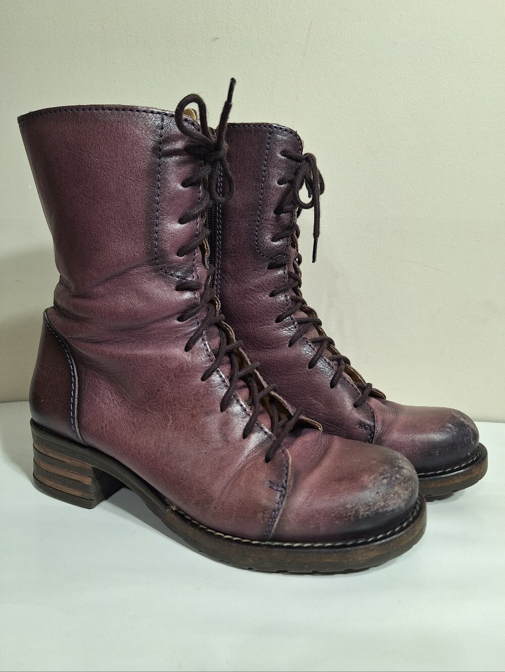 Brako Purple Leather Lace Up Combat Boot Spain EU 38 US 7.5 Whimsigoth Grunge